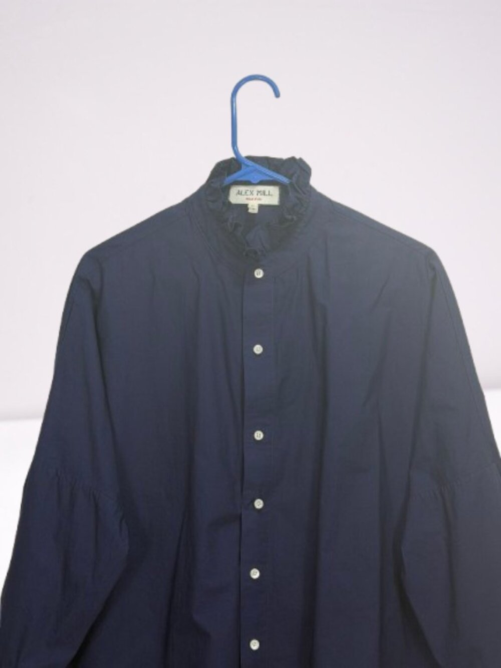 Alex Mill NWOT Easy Paper Poplin Ruffle Shirt Size M in Navy - Picture 5 of 12
